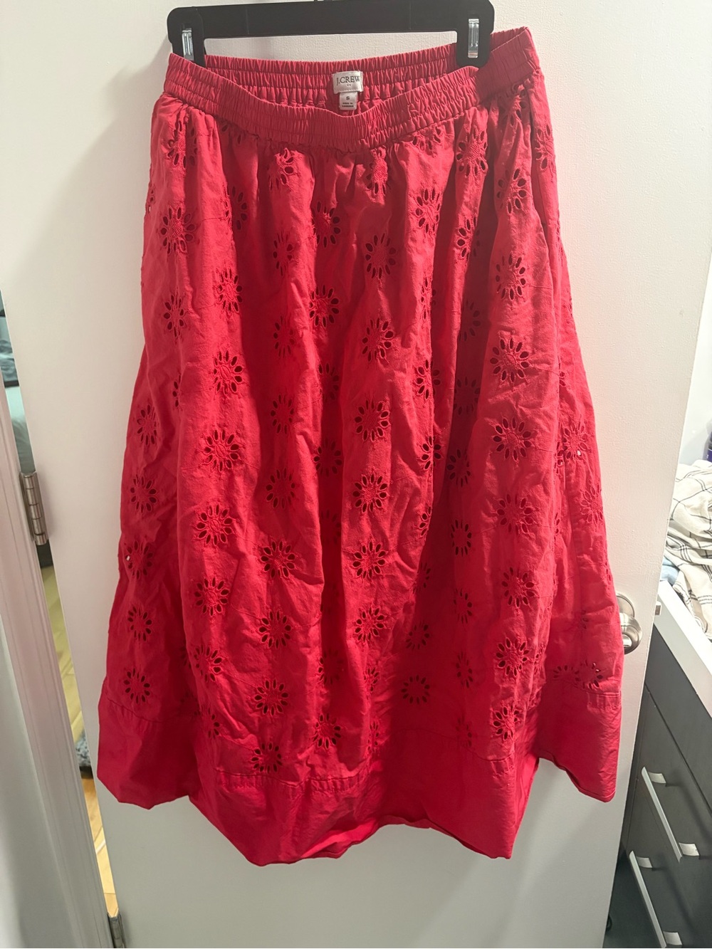 J. Crew Red Eyelet Maxi Skirt